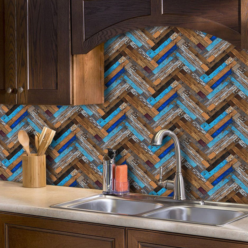 Painted Reclaimed Wood Wallpaper Panel Blue PVC Wall Decor, Peel off, 8' L x 4" W Clearhalo 'Country wall decor' 'Rustic' 'Wallpaper' Wall Decor' 1512536