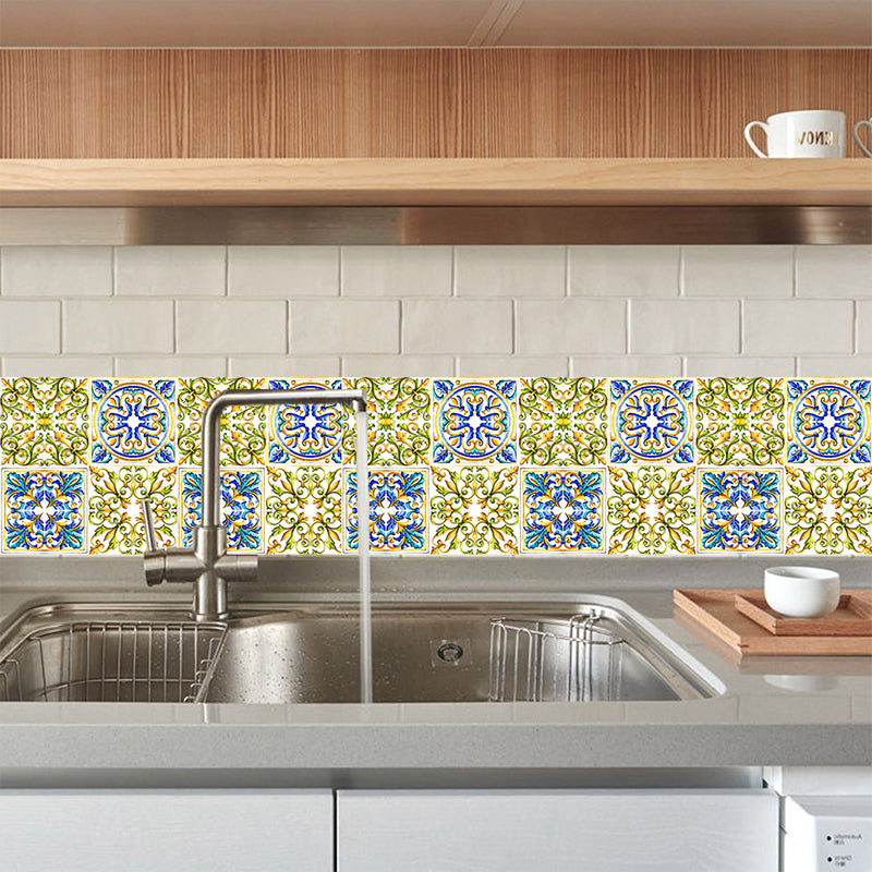 Mosaics Tile Adhesive Wallpapers 18 Pieces Boho Enchanting Fleur-De-Lis Wall Art in Green, 8' x 8" Clearhalo 'Wall Decor' 'Wallpaper' 1513155