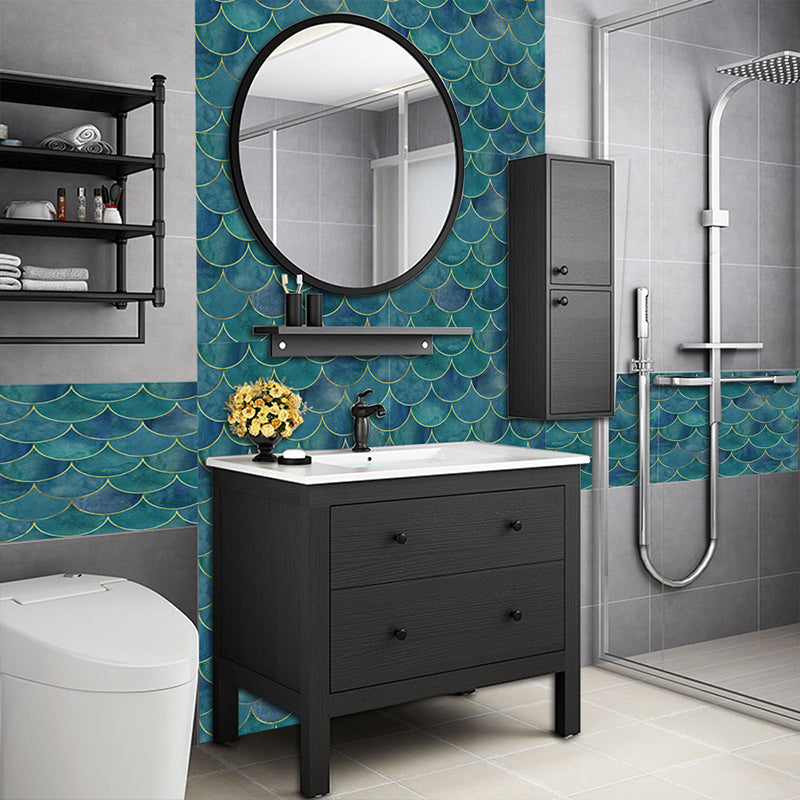 Blue Fishscale Wallpaper Panel Set 20 Pieces Self Adhesive Wall Decor for Washroom Clearhalo 'Modern wall decor' 'Modern' 'Wallpaper' Wall Decor' 1513276