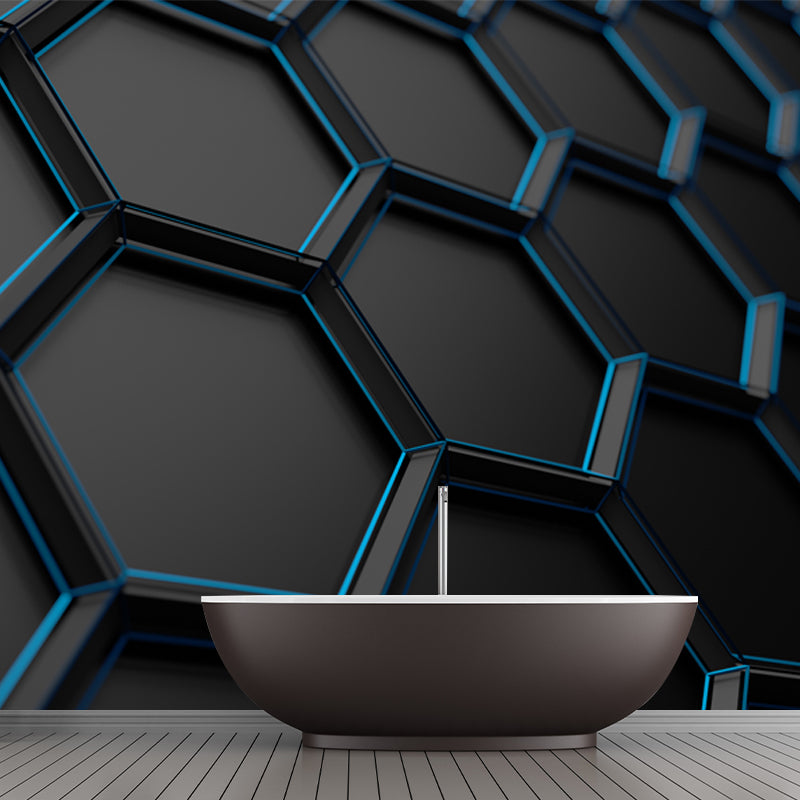 Black Honeycomb Metal Wallpaper Mural 3D Stain Resistant Wall Covering for Bedroom Black Design 1 Clearhalo 'Wall Decor' 'Wall Mural' 1513903