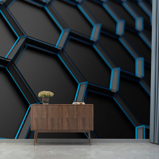 Black Honeycomb Metal Wallpaper Mural 3D Stain Resistant Wall Covering for Bedroom Clearhalo 'Wall Decor' 'Wall Mural' 1513905