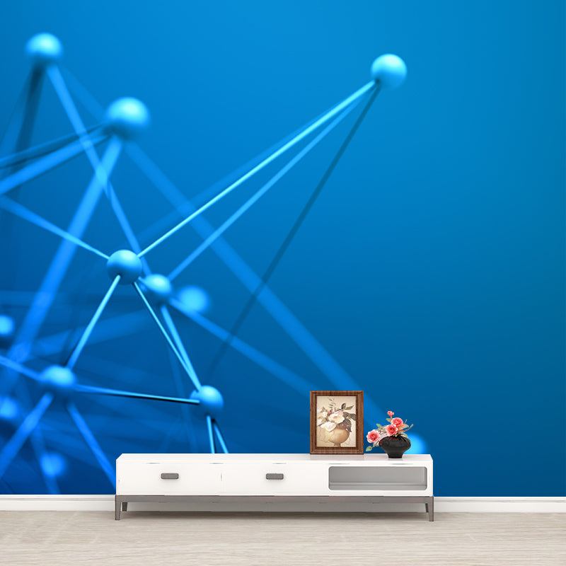 Full Size Molecule Wall Mural Decal Blue Non-Woven Fabric Wall Decor, Washable, Custom Made Clearhalo 'Wall Decor' 'Wall Mural' 1513978