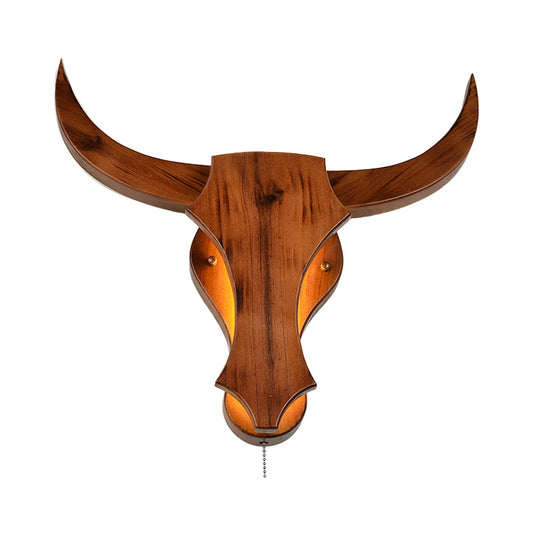Brown One Light Sconce Light Industrial Wooden Bull Lighting Fixture for Dining Room, 16"/19.5" W Clearhalo 'Industrial wall lights' 'Industrial' 'Middle century wall lights' 'Rustic wall lights' 'Tiffany' 'Wall Lamps & Sconces' 'Wall Lights' Lighting' 151531