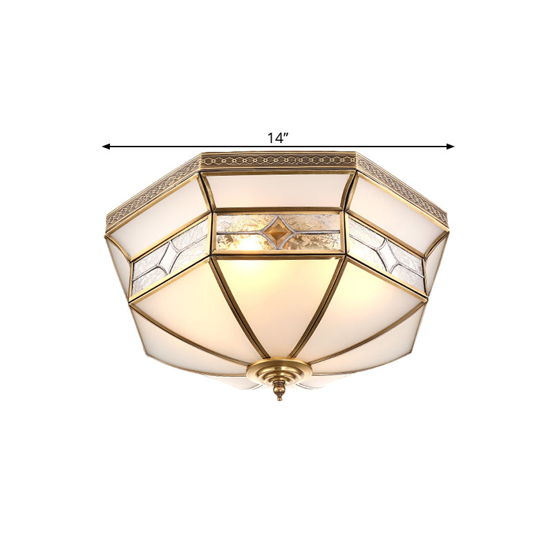 Warehouse Dome Shape Ceiling Flush 3/4-Light 14"/18" W Opaline Glass Flush Mount Lighting in Brass Clearhalo 'Ceiling Lights' 'Close To Ceiling Lights' 'Close to ceiling' 'Flush mount' Lighting' 1515506