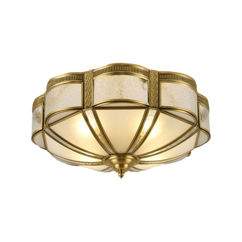 14"/18" W Floral Bedroom Ceiling Lamp Retro Style Milky Glass 3/4 Lights Brass Flush Mount Lighting Clearhalo 'Ceiling Lights' 'Close To Ceiling Lights' 'Close to ceiling' 'Flush mount' Lighting' 1515514