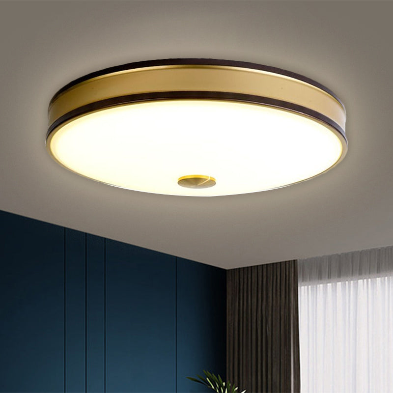 White Glass Round Ceiling Flush Warehouse LED Bedroom Flush Mount Lighting in Black/Gold, 12"/19"/15.5" Width Clearhalo 'Ceiling Lights' 'Close To Ceiling Lights' 'Close to ceiling' 'Flush mount' Lighting' 1515985