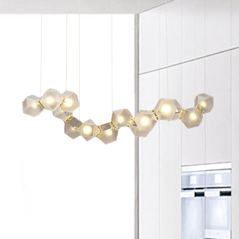 Geometric Dining Room Island Lighting White Glass 12/14 Lights Modern Led Hanging Light Fixture Clearhalo 'Ceiling Lights' 'Glass shade' 'Glass' 'Island Lights' Lighting' 1523355