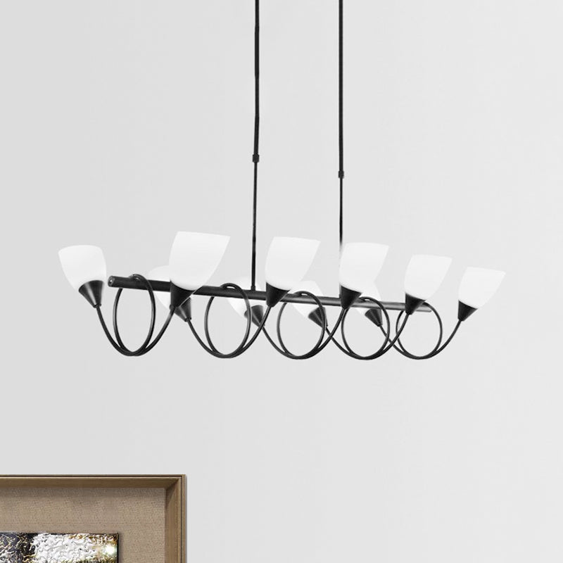 Black Cup Shape Chandelier Light Vintage 6/8/10 Lights White Glass Led Pendant Lamp Kit with Linear Design Clearhalo 'Ceiling Lights' 'Chandeliers' 'Modern Chandeliers' 'Modern' Lighting' 1523546