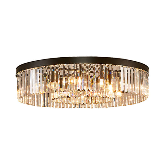 Vintage Circular Flush Mount Lighting Metal 4/6/8 Lights Ceiling Lamp with Clear Crystal Prism in Black Clearhalo 'Ceiling Lights' 'Close To Ceiling Lights' 'Close to ceiling' 'Flush mount' Lighting' 152539