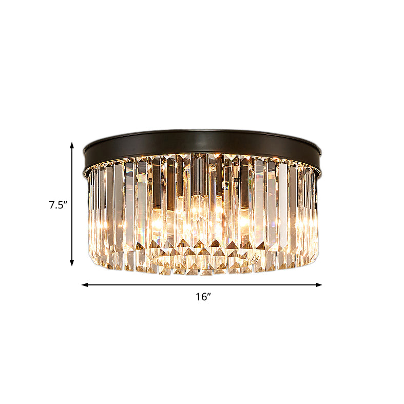 Vintage Circular Flush Mount Lighting Metal 4/6/8 Lights Ceiling Lamp with Clear Crystal Prism in Black Clearhalo 'Ceiling Lights' 'Close To Ceiling Lights' 'Close to ceiling' 'Flush mount' Lighting' 152548