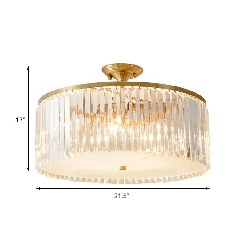 4/5/6 Bulbs Drum Semi Flush Ceiling Light Modern Clear Crystal Ceiling Lamp in Gold for Living Room Clearhalo 'Ceiling Lights' 'Close To Ceiling Lights' 'Close to ceiling' 'Semi-flushmount' Lighting' 152626