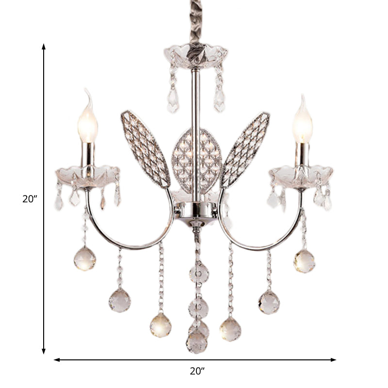 Silver Chandelier Lighting Fixture Vintage Metal 3/5-Head Ceiling Lamp with Candle and Crystal Ball Decoration Clearhalo 'Ceiling Lights' 'Chandeliers' 'Modern Chandeliers' 'Modern' Lighting' 152675