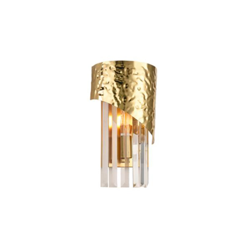 Golden Metallic Wall Sconce Modern Style Cylinder Sconce Light with Crystal Block for Living Room Clearhalo 'Modern wall lights' 'Modern' 'Wall Lamps & Sconces' 'Wall Lights' Lighting' 152725