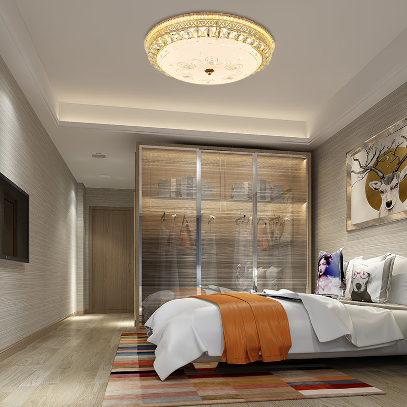 16"/19.5" W Round Flush Mount Light Bedroom Opal Glass LED Modern Flush Ceiling Light with Crystal Accent in Gold Clearhalo 'Ceiling Lights' 'Close To Ceiling Lights' 'Close to ceiling' 'Flush mount' Lighting' 155054