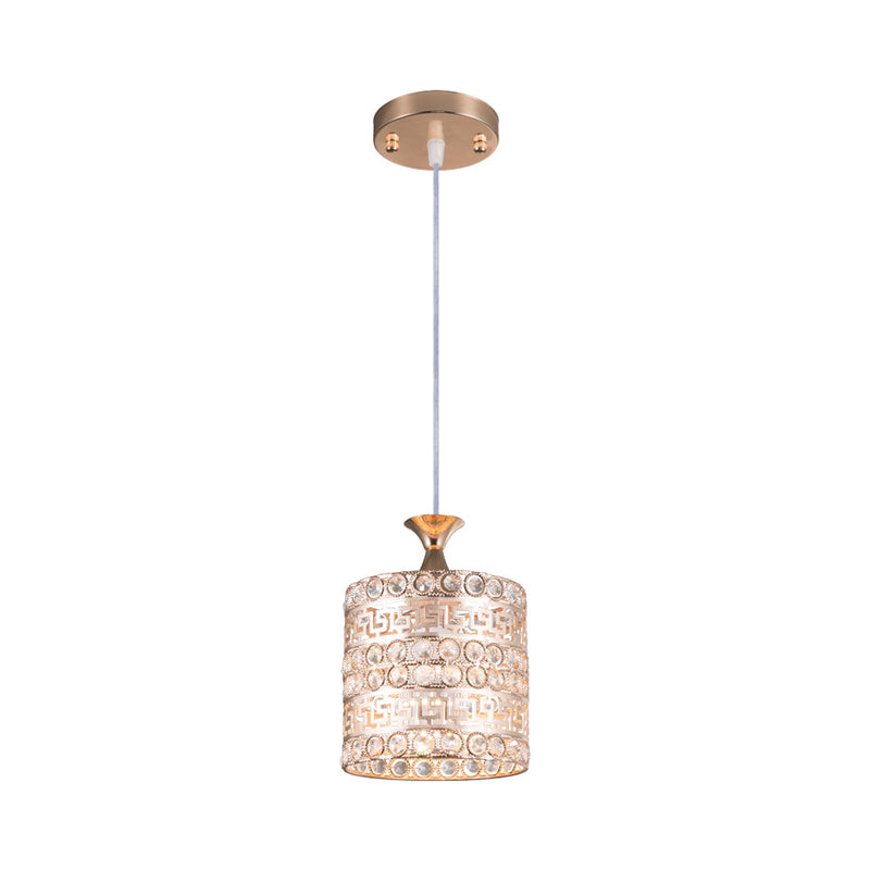 1 Light Cylinder Hanging Light Fixture Contemporary Crystal and Metal Pendant Lamp in Gold, 6"/7"/8" W Clearhalo 'Ceiling Lights' 'Modern Pendants' 'Modern' 'Pendant Lights' 'Pendants' Lighting' 156969