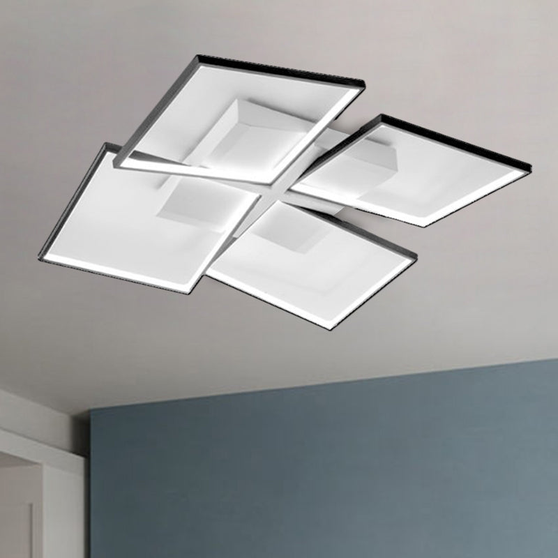 Rectangular Panel Semi Mount Lighting Minimalism Clear Glass Living Room LED Close to Ceiling Lamp in Warm/White/3 Color Light, 35.5"/26.5" Long Clearhalo 'Ceiling Lights' 'Close To Ceiling Lights' 'Close to ceiling' 'Semi-flushmount' Lighting' 1580586