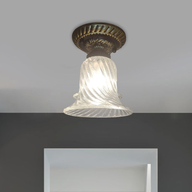 Bell Corridor Flush Mount Fixture Warehouse Clear Ribbed Glass Single Light Black Ceiling Lighting Clearhalo 'Ceiling Lights' 'Close To Ceiling Lights' 'Close to ceiling' 'Flush mount' Lighting' 1580777