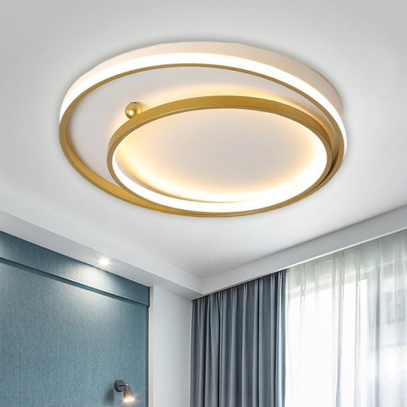 Metallic Dual Ring Ceiling Flush Contemporary 16"/19.5" Wide LED Gold Flush Mount Fixture in Warm/White Light Clearhalo 'Ceiling Lights' 'Close To Ceiling Lights' 'Close to ceiling' 'Flush mount' Lighting' 1580813