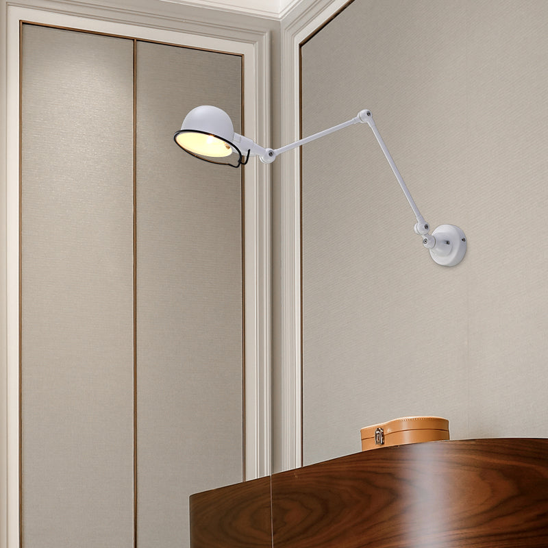 Black/White Swing Arm Wall Light Fixture with Bowl Shade Industrial Metal 1 Head Corridor Sconce Lamp Clearhalo 'Art deco wall lights' 'Cast Iron' 'Glass' 'Industrial wall lights' 'Industrial' 'Middle century wall lights' 'Modern' 'Rustic wall lights' 'Tiffany' 'Traditional wall lights' 'Wall Lamps & Sconces' 'Wall Lights' Lighting' 158511