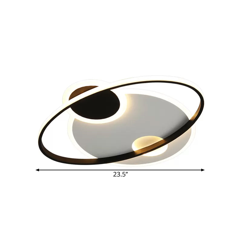 19"/21.5" W Planetary Orbit Semi Flush Minimalist Metal Great Room LED Ceiling Lighting in Black, Warm/White Light Clearhalo 'Ceiling Lights' 'Close To Ceiling Lights' 'Close to ceiling' 'Semi-flushmount' Lighting' 1586339