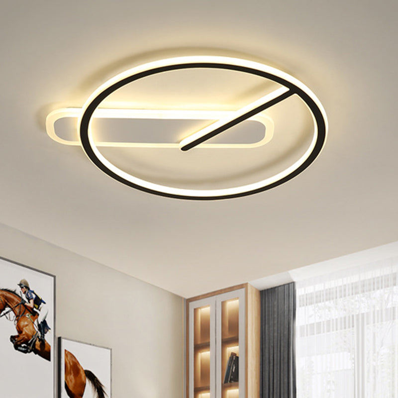 LED Parlor Semi Flush Mount Minimalist Black Ceiling Lighting with Ring and Linear Shade in Warm/White/3 Color Light Clearhalo 'Ceiling Lights' 'Close To Ceiling Lights' 'Close to ceiling' 'Semi-flushmount' Lighting' 1586341