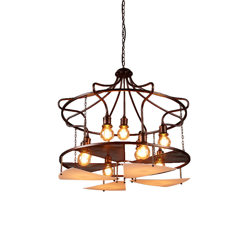 Drum Restaurant Pendant Light Metal Nine Lights Antique Stylish Chandelier in Rust Clearhalo 'Ceiling Lights' 'Chandeliers' Lighting' options 159103