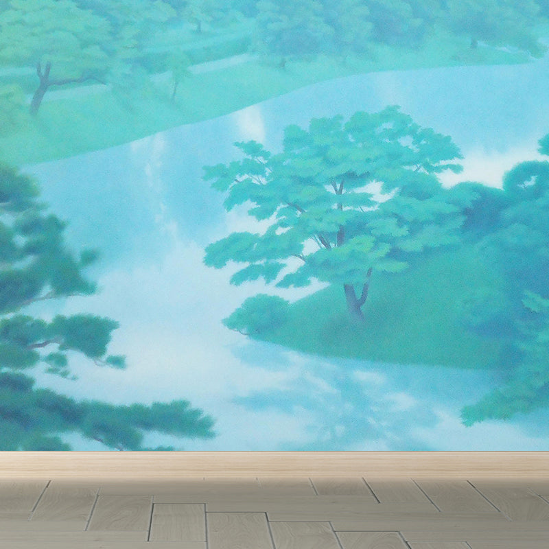 Contemporary Forest and River Mural Green Dining Room Wall Art, Custom Size Available Clearhalo 'Wall Decor' 'Wall Mural' 1595091