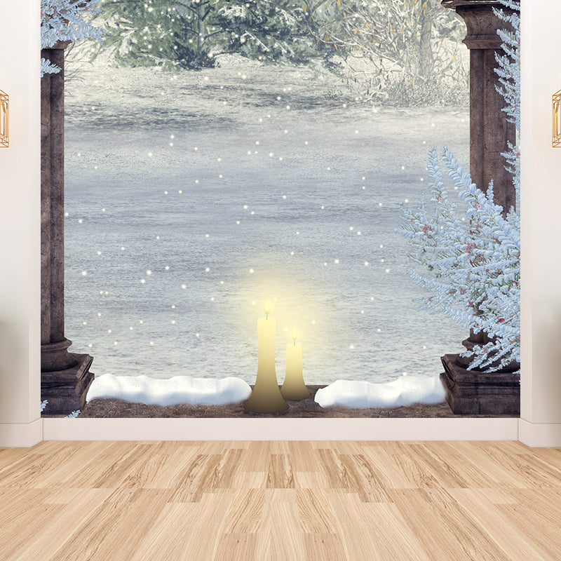 Contemporary Boys Mural Wallpaper Winter Pergola and Flowers Brown Wall Covering Clearhalo 'Wall Decor' 'Wall Mural' 1595151