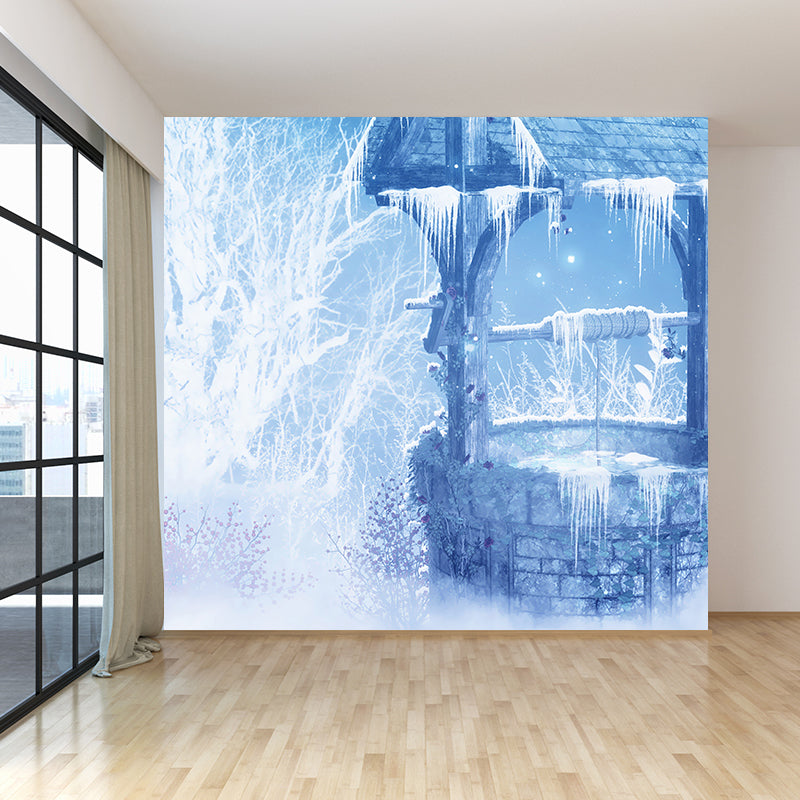 Blue Contemporary Wall Mural Great Moon and Shabby Well Wall Decor for Guest Room Clearhalo 'Wall Decor' 'Wall Mural' 1595386