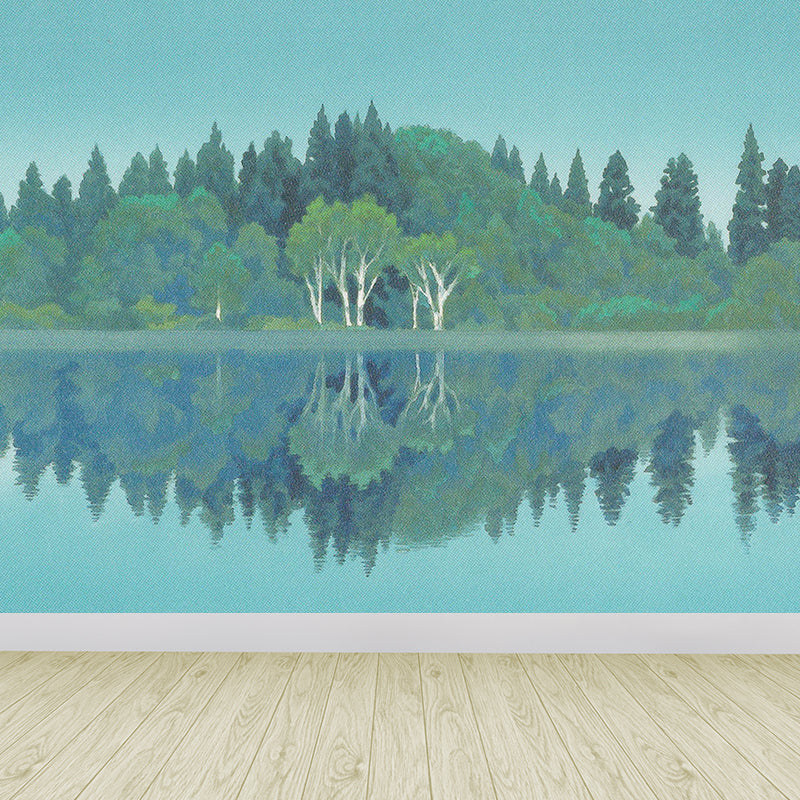 Blue Riverside Woodland Mural Wallpaper Botanical Contemporary Stain Resistant Wall Art Clearhalo 'Wall Decor' 'Wall Mural' 1595526