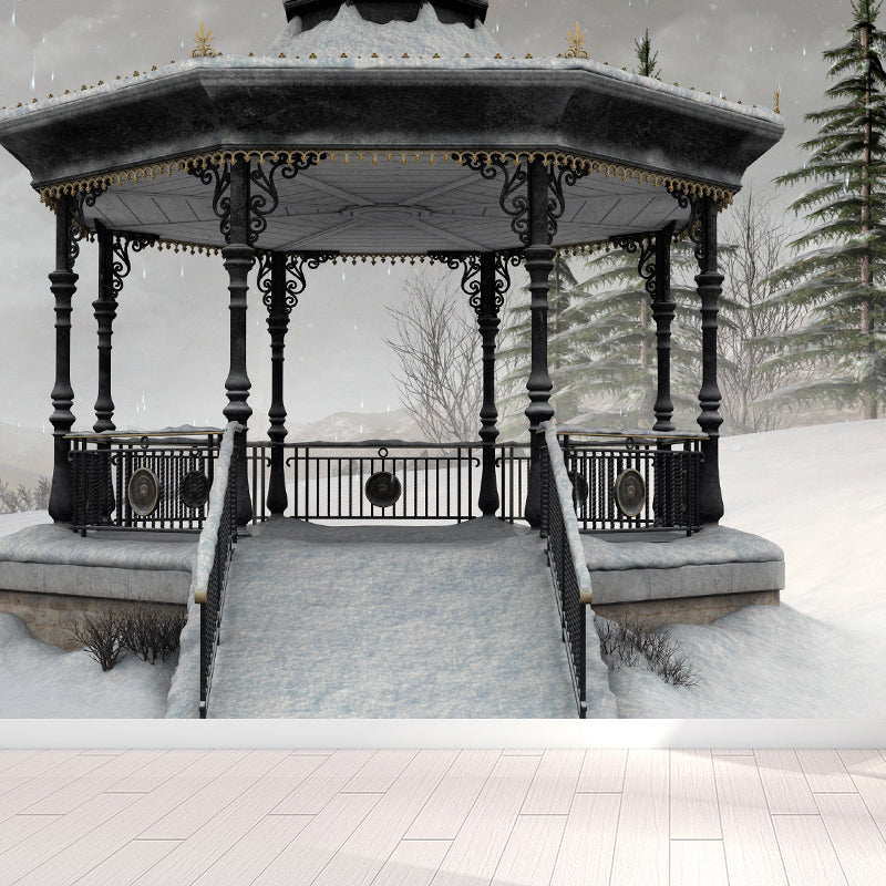 Severe Winter Pavilion Mural Wallpaper Contemporay Non-Woven Material Wall Covering Clearhalo 'Wall Decor' 'Wall Mural' 1596007