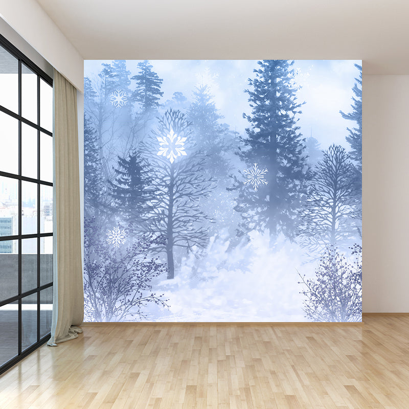Mysterious Forest Scene Mural Wallpaper for Dining Room, Blue, Custom Size Available Clearhalo 'Wall Decor' 'Wall Mural' 1596066