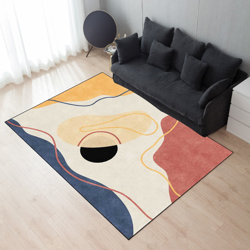 Ivory Bedroom Rug Novelty Color Block Lines Pattern Area Rug Polyester Anti-Slip Backing Washable Carpet Clearhalo 'Area Rug' 'Rug' 1597125