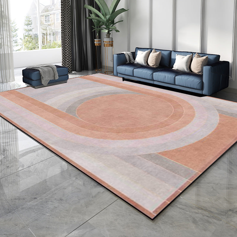 Pink Bedroom Rug Novelty Color Block Arc Circle Pattern Area Rug Polyester Non-Slip Backing Stain-Resistant Carpet Clearhalo 'Area Rug' 'Rug' 1597866