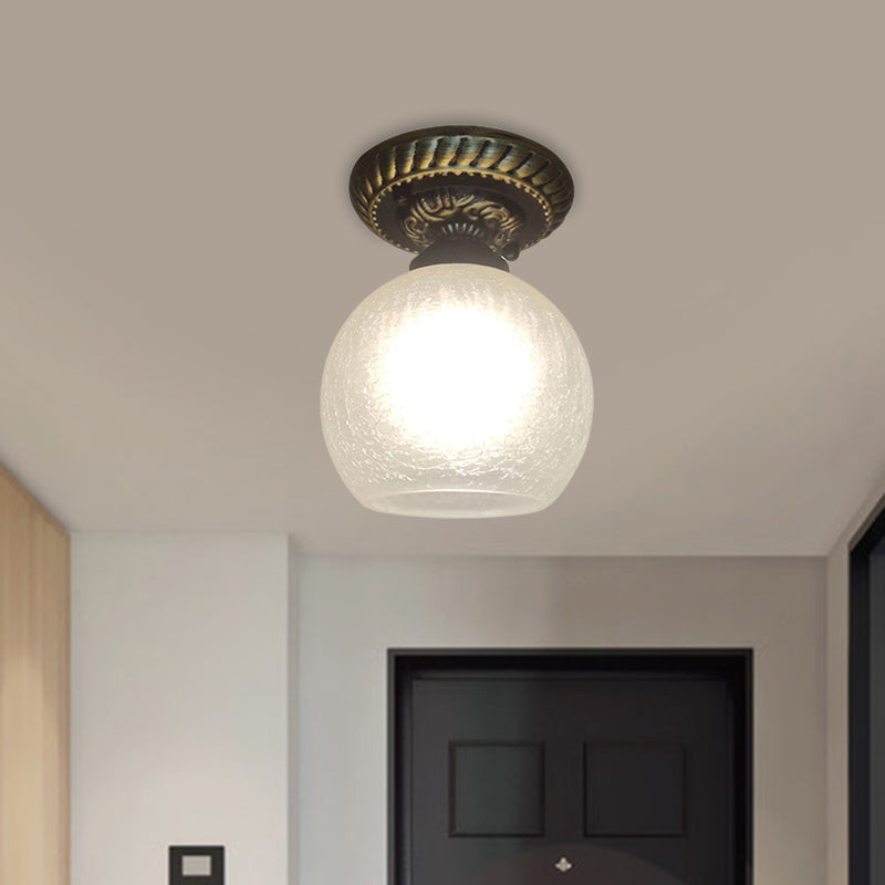 6"/7"/8" W 1-Light Ceiling Lamp Rustic Style Sphere Opal Crackle Glass Flush Mount Fixture in Brown Clearhalo 'Ceiling Lights' 'Close To Ceiling Lights' 'Close to ceiling' 'Flush mount' Lighting' 1598299