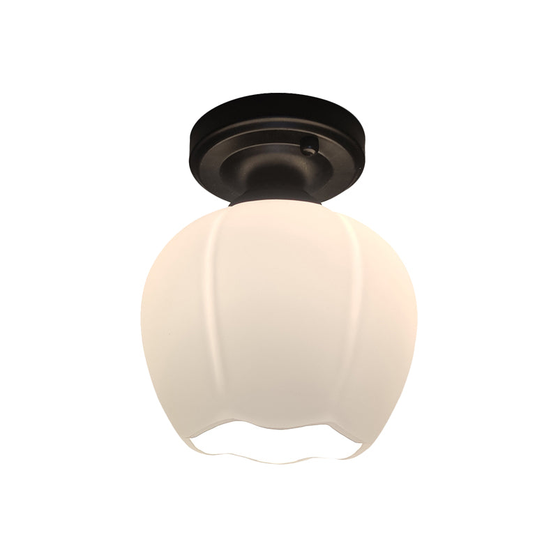Opal Glass Bud Flush Lamp Classic Style 1 Light Living Room Ceiling Mounted Fixture in Black Clearhalo 'Ceiling Lights' 'Close To Ceiling Lights' 'Close to ceiling' 'Flush mount' Lighting' 1598347