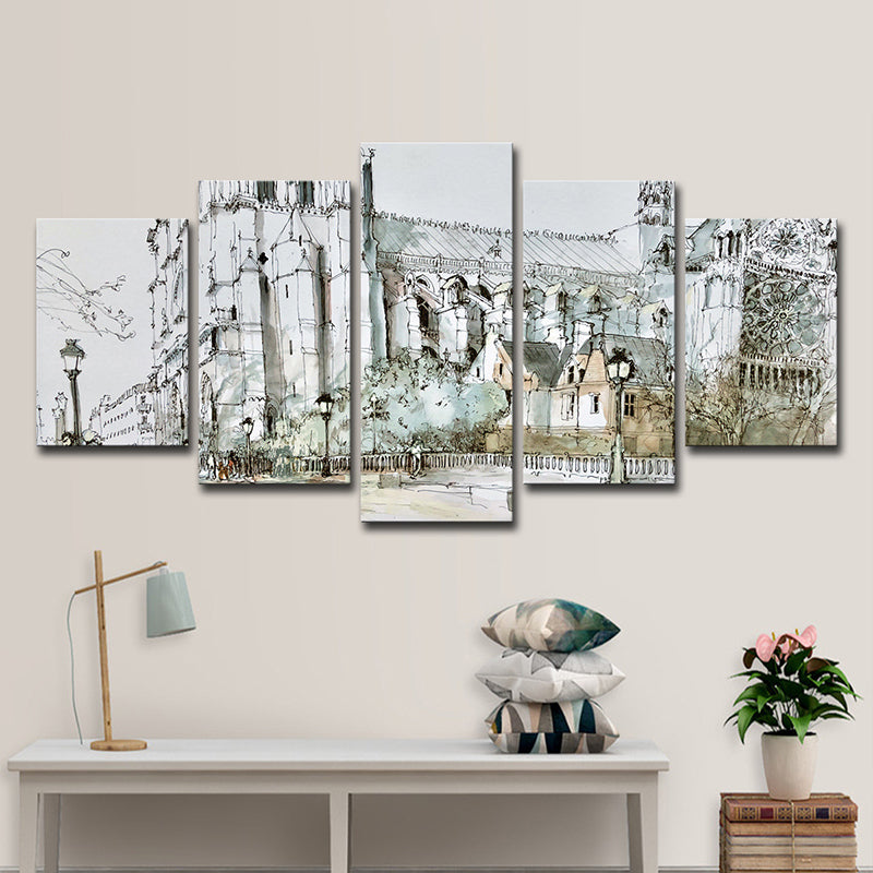 Grey Notre-Dame Wall Art Multi-Piece Modern Living Room Wrapped Canvas Painting Clearhalo 'Art Gallery' 'Canvas Art' 'Contemporary Art Gallery' 'Modern' Arts' 1599410