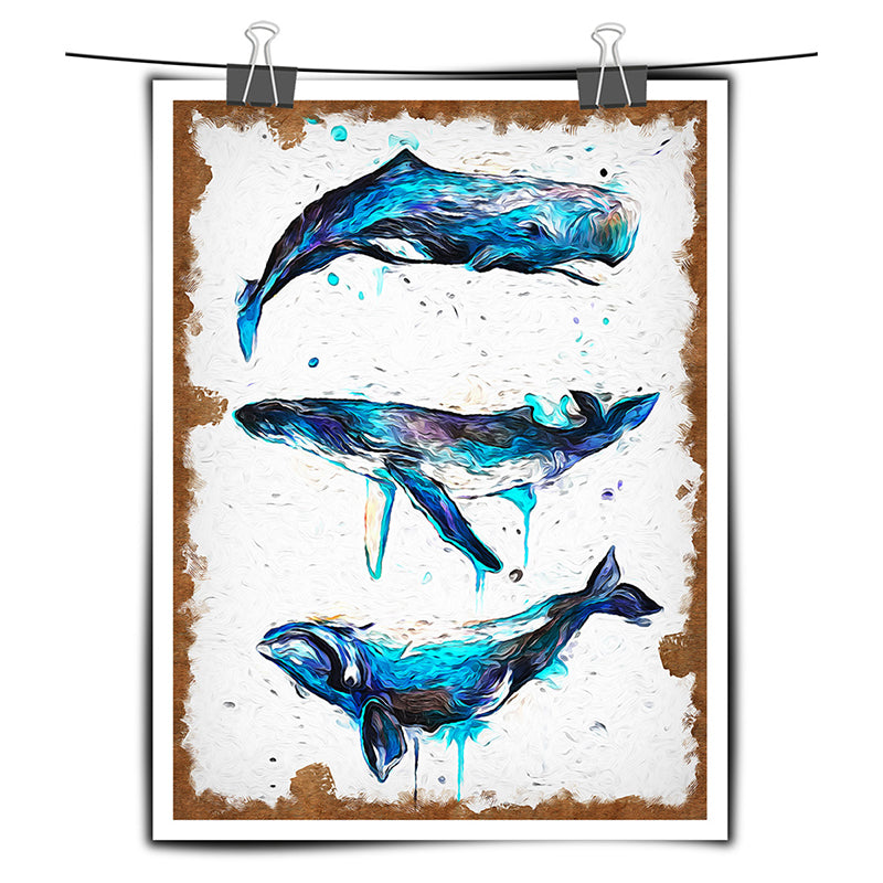 Modern Style Whales Wall Art Living Room Wrapped Canvas Painting in Blue on White Clearhalo 'Art Gallery' 'Canvas Art' 'Contemporary Art Gallery' 'Modern' Arts' 1599724