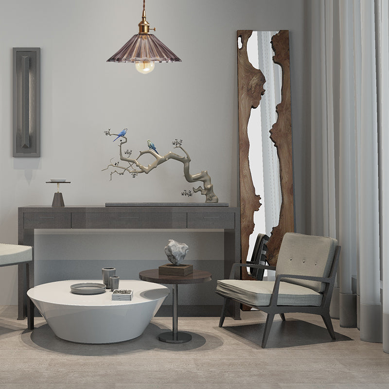 Scalloped Living Room Pendant Lamp Antiqued Grey/Orange/Blue Prismatic Glass 1 Bulb Brass Hanging Light Kit Clearhalo 'Ceiling Lights' 'Glass shade' 'Glass' 'Industrial Pendants' 'Industrial' 'Middle Century Pendants' 'Pendant Lights' 'Pendants' 'Tiffany' Lighting' 1604709