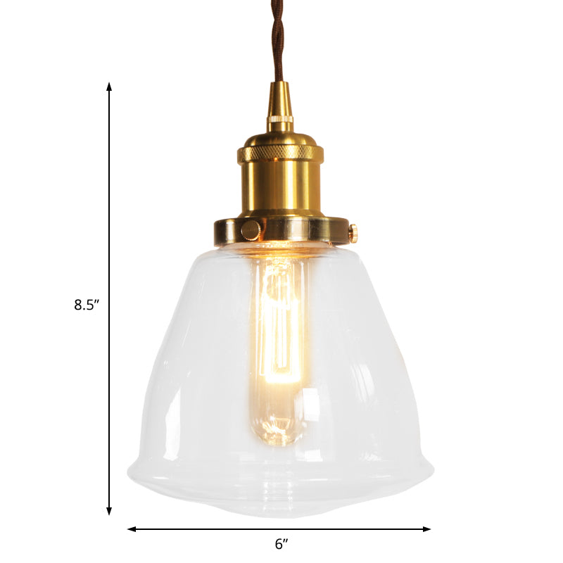 Brass 1 Bulb Pendant Lighting Fixture Vintage Clear Glass Cone Hanging Ceiling Lamp Clearhalo 'Ceiling Lights' 'Glass shade' 'Glass' 'Industrial Pendants' 'Industrial' 'Middle Century Pendants' 'Pendant Lights' 'Pendants' 'Tiffany' Lighting' 1604746