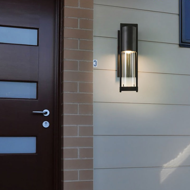 1 Light Metal Wall Sconce Lamp Modern Black/Rust Tube Outdoor Wall Mounted Light with Clear Glass Shade Clearhalo 'Art deco wall lights' 'Cast Iron' 'Glass' 'Industrial wall lights' 'Industrial' 'Middle century wall lights' 'Modern' 'Rustic wall lights' 'Tiffany' 'Traditional wall lights' 'Wall Lamps & Sconces' 'Wall Lights' Lighting' 1604840