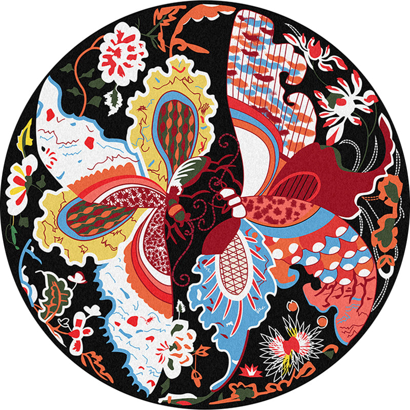 Vintage Butterfly Pattern Rug Black Multicolor Polyester Rug Machine Washable Non-Slip Area Rug for Bedroom Clearhalo 'Area Rug' 'Rug' 1609103