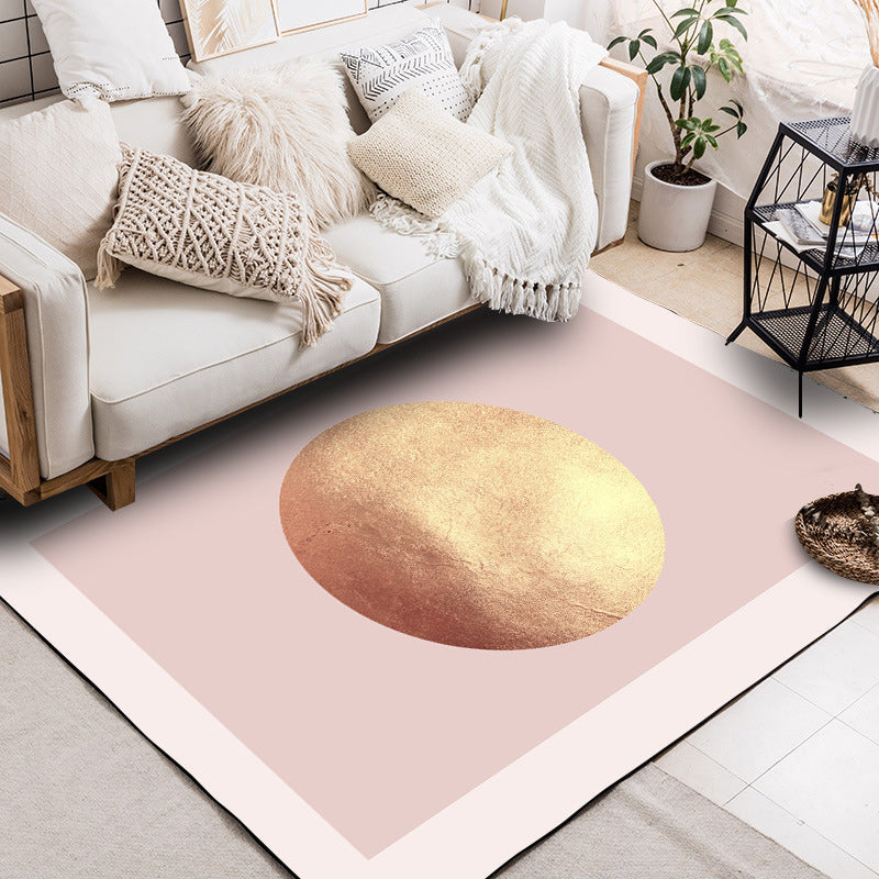 Pink and Gold Bedroom Rug Modern Outer Space Planet Pattern Area Rug  Polyester Pet Friendly Carpet - Clearhalo