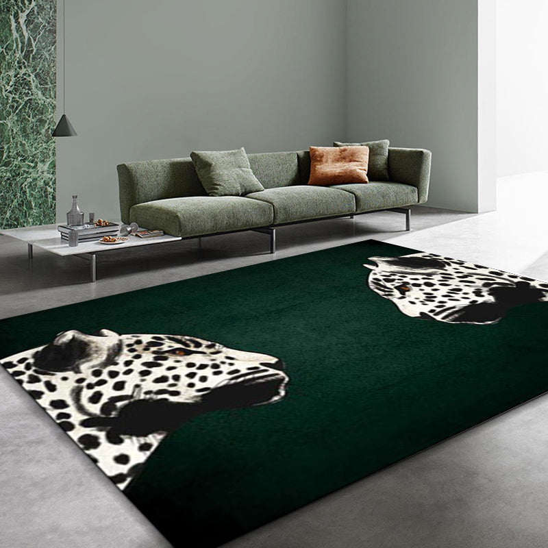 Funky Cheetah Pattern Rug Dark Green Novelty Rug Polyester
