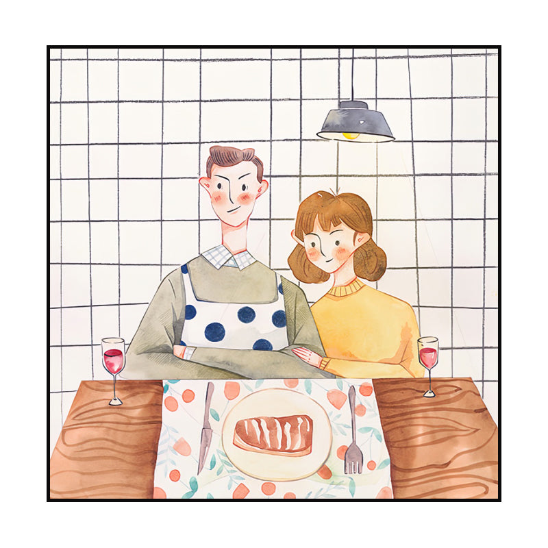 Cook Lover Art Print for Dining Room Figure Wall Decor in Yellow-White, Textured Clearhalo 'Arts' 'Canvas Art' 1615038