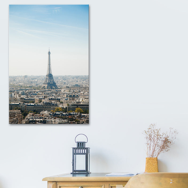Blue Paris Tower Canvas Print Textured Global Inspired Wall Art for House Interior Clearhalo 'Arts' 'Canvas Art' 1615325