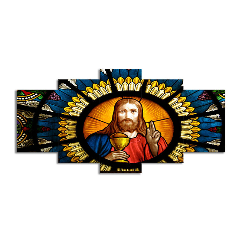 Contemporary Canvas Wall Art Orange and Blue Jesus Painting Wall Decor for Living Room Clearhalo 'Arts' 'Canvas Art' 1615696