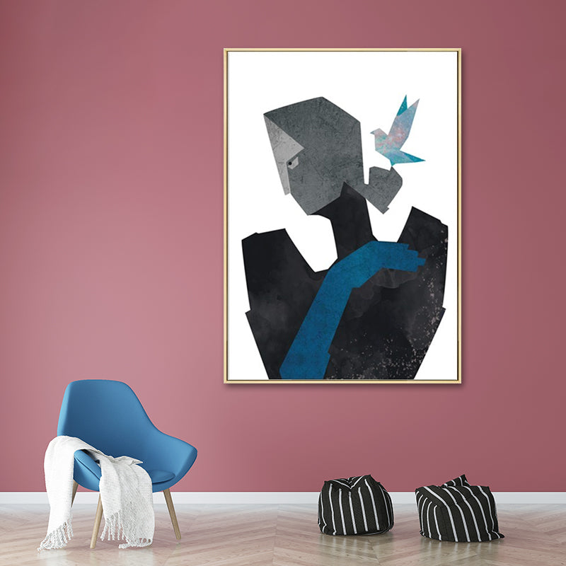 Canvas Texture Painting Nordic Gentleman Holding A Love-Shaped Flower Wall Art Black Clearhalo 'Arts' 'Canvas Art' 1615866