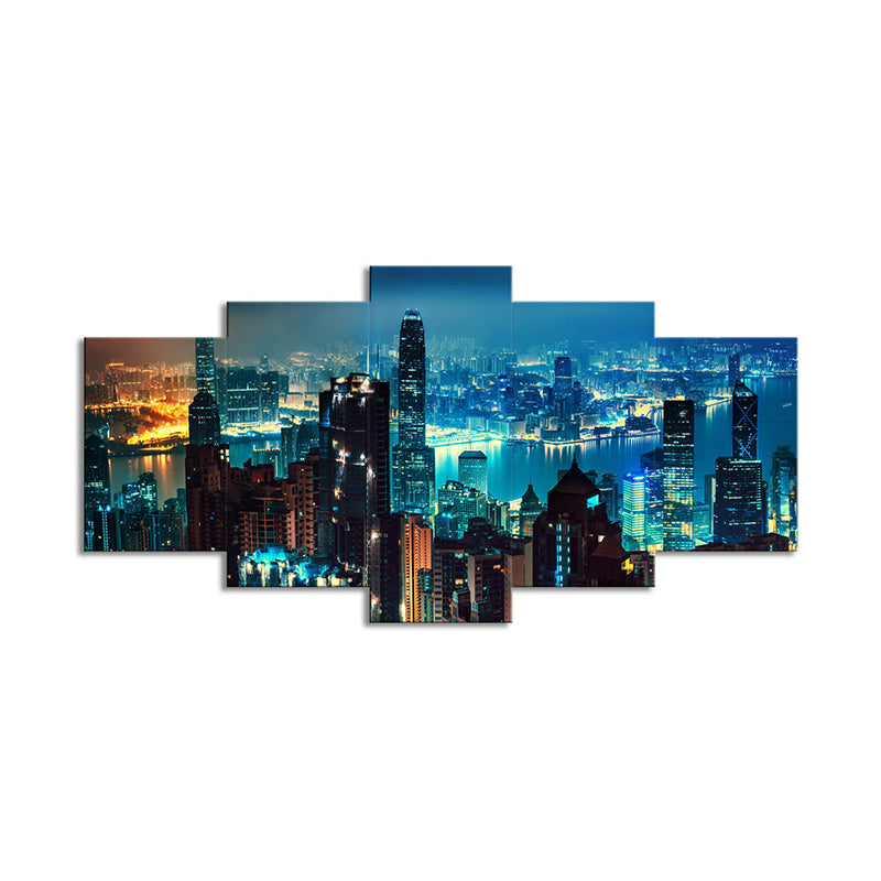 Metropolitan Night Skyline View Canvas Art Multi-Piece Modern Bedroom Wall Decor Clearhalo 'Art Gallery' 'Canvas Art' 'Contemporary Art Gallery' 'Modern' Arts' 1616154