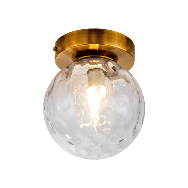 Single Bulb Flush Mount Vintage Modo Clear Dimpled Glass Ceiling Light Fixture in Brass Clearhalo 'Ceiling Lights' 'Close To Ceiling Lights' 'Close to ceiling' 'Flush mount' Lighting' 1617071